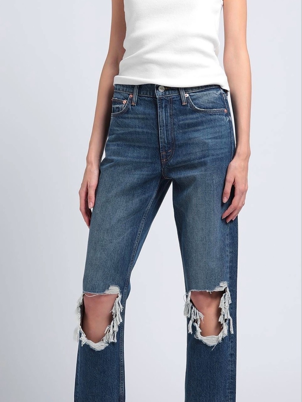 MAJE NWT High-Rise Distressed Straight-Leg Jeans - Blue